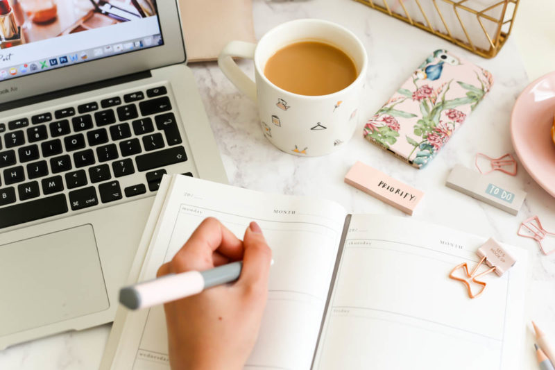 My Workday Essentials | feat Katie Leamon Diary with laptop & tea